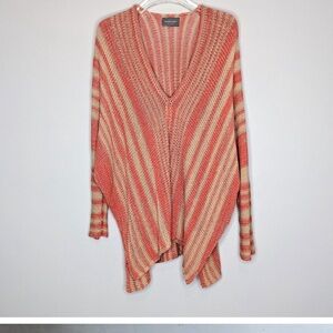 Wooden Ships Tan Orange Vertical Striped Sweater Long Sleeve V-Neck Size S/M
